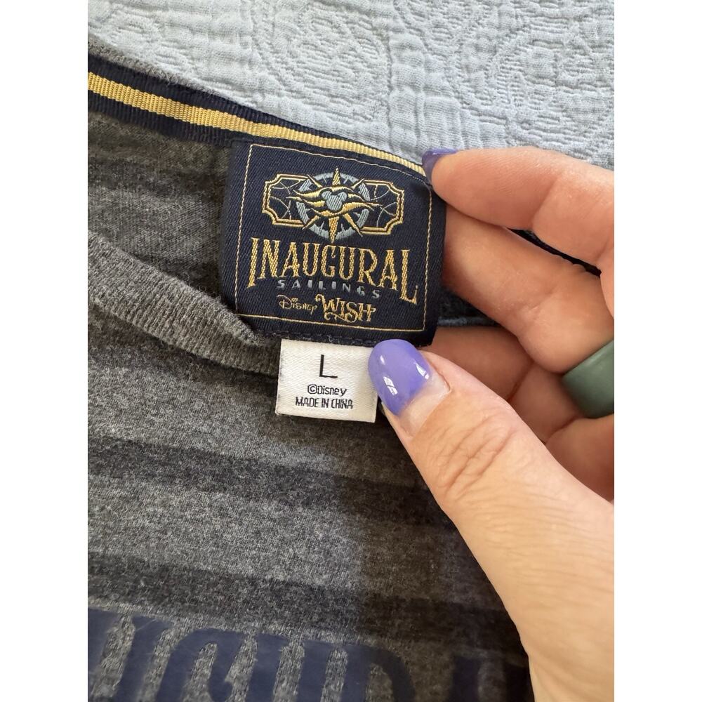 Disney Cruise Line DCL Wish Inaugural Sailing Gray Striped‎ T-Shirt Adult Large - Picture 5 of 9